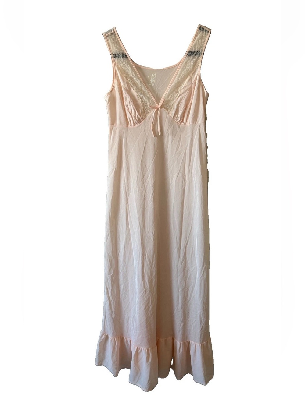 Vintage 70s St Michael Pink Nylon Lace Maxi Nightgown M&S UK 34 Cottagecore